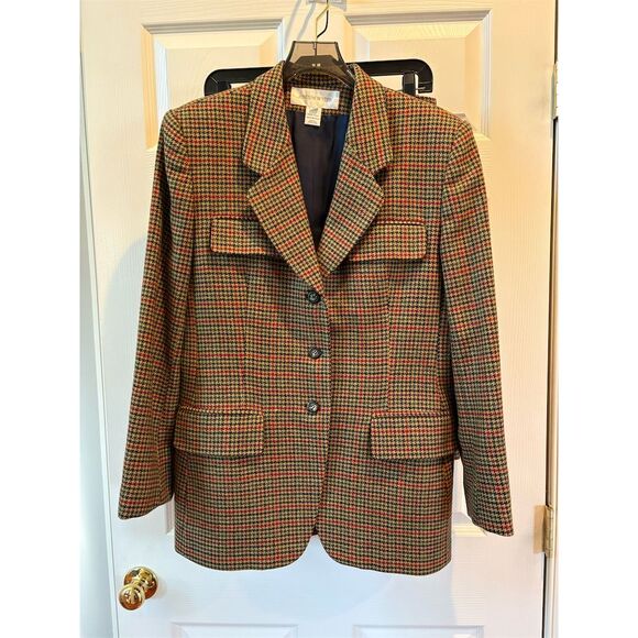 Vintage Jones New York Women's Houndstooth Wool Blazer Skirt Academia Sz12 USA